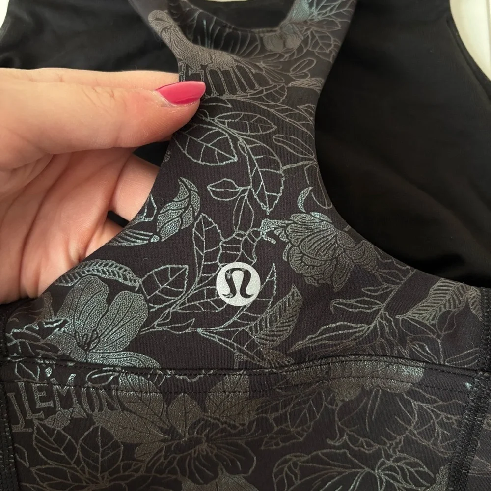 lululemon | Wunder Train Longline Sports Bra Flourish Black Iridescent Foil Sz 4